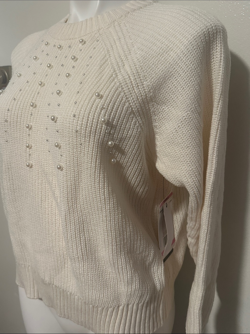 French Connection Cream Pearl-Embellished Crewneck Sweater - Picture 2 of 4